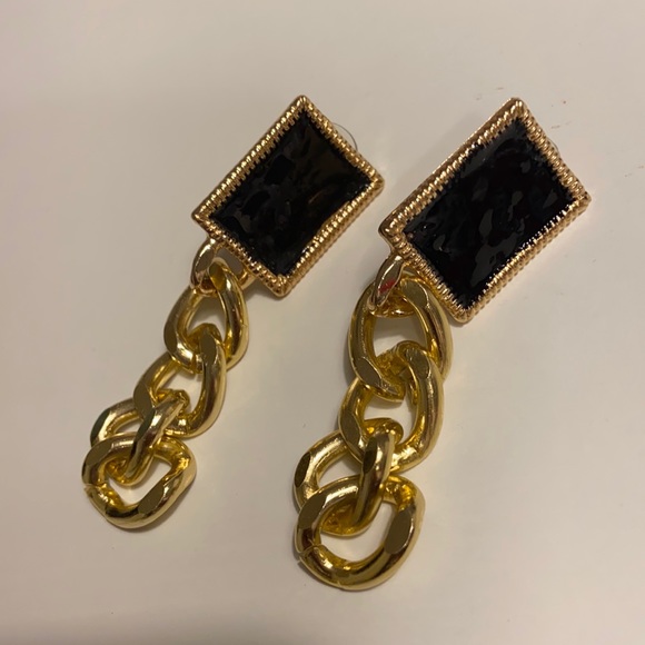 Source Unknown Jewelry - Black and gold chain earrings
